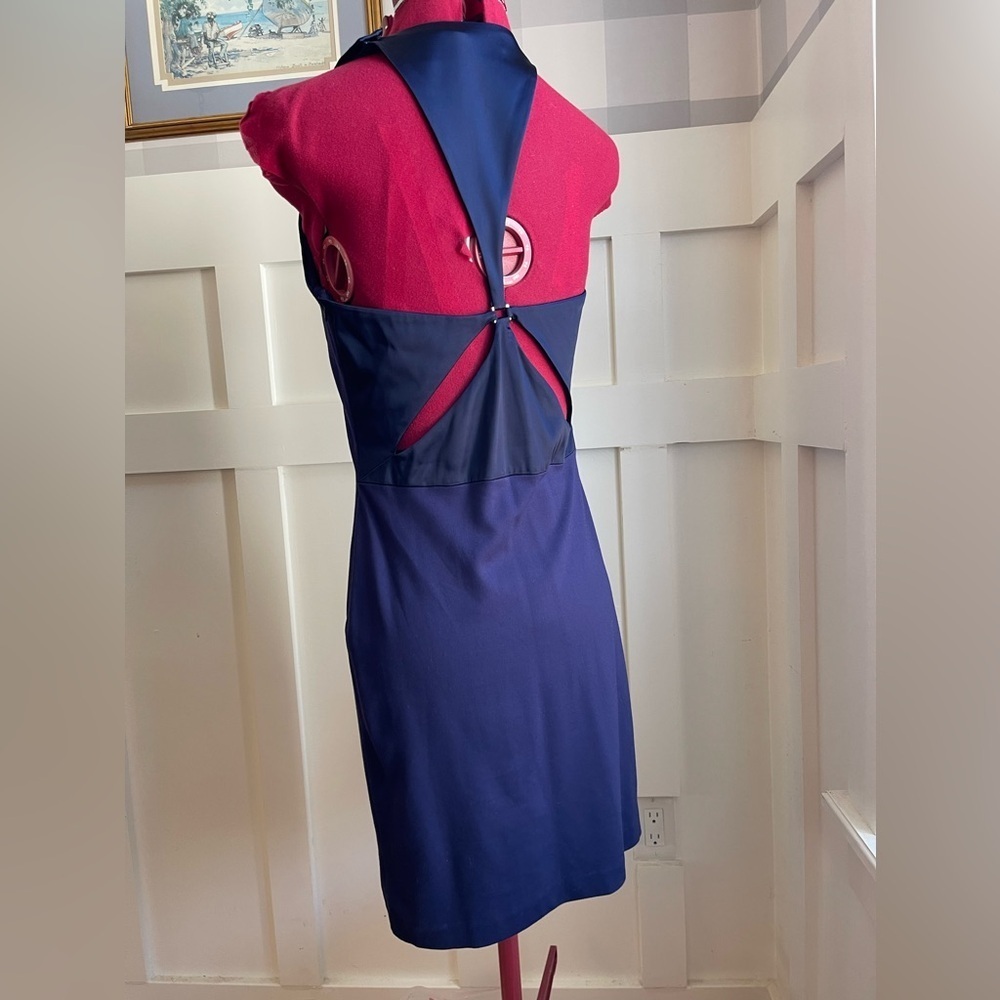 Halston Designer Navy Blue Midi Dress Size 8 Minimalist Chic‎ - Picture 5 of 11